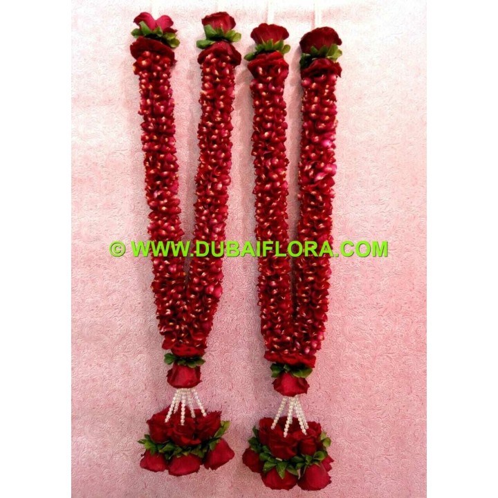 Premium Pair of Red Rose Petal Garlands – Fresh Flower Strings for Weddings & Events