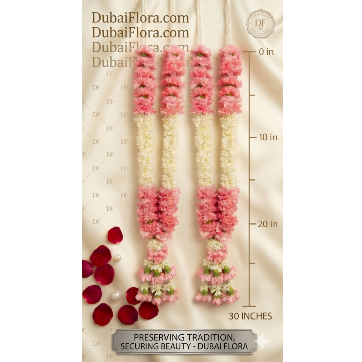 Pair of Pink Carnation & Tuberose Garlands – 30-Inch Fresh Flower Garlands