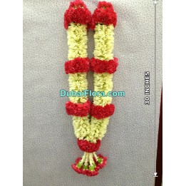 Wedding Garland – 30-Inch Tuberose & Red Carnation Fresh Flower Garlands