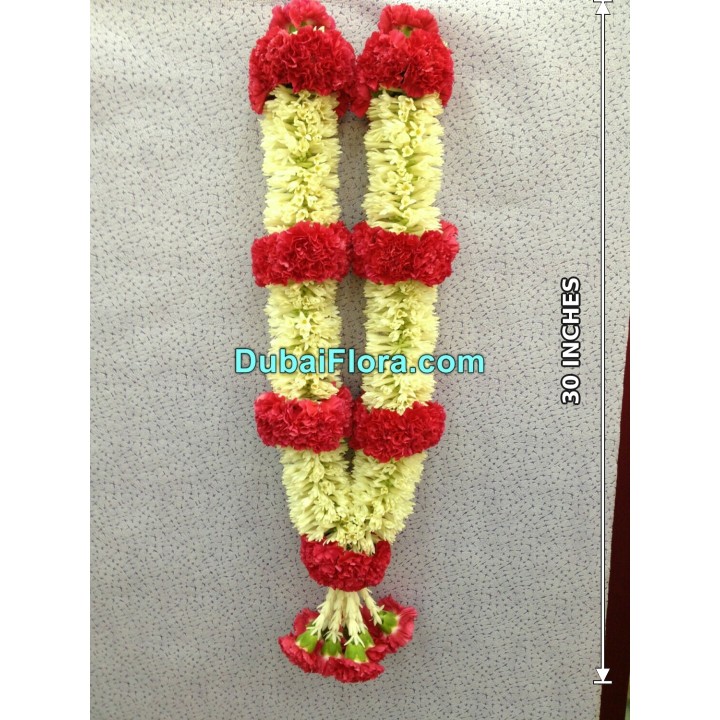 Wedding Garland – 30-Inch Tuberose & Red Carnation Fresh Flower Garlands