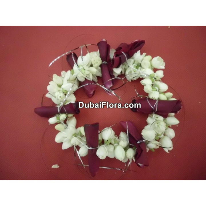 Fresh Jasmine Kangan Bracelets with Red Rose Petals – Price for 1 Piece