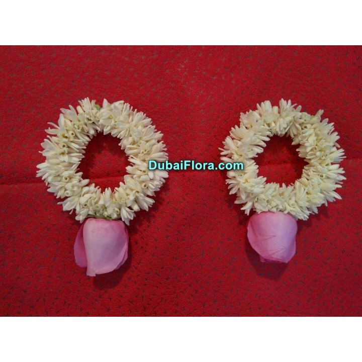 Fresh Tuberose Flower Bracelet with Pink Rose (2 Pieces)