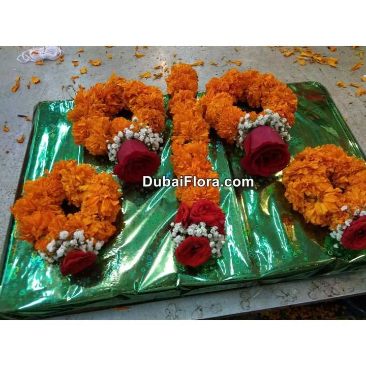 Flower Bridal Jewellery Set Of Fresh Orange Marigold And Red Roses With Gypsophila