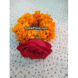 Fresh Marigold Flower Bracelet with Rose (2 Pieces)