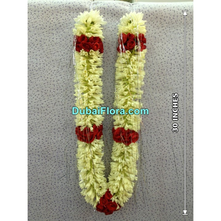 Tuberose and Fresh Baby Red Roses Garland 30 Inches