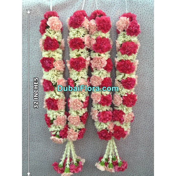 Fresh Pink Carnation Flowers and Tuberose Garland