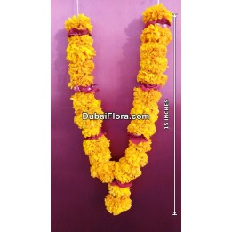Fresh Marigold Garland with Rose Petals - 15 Inches