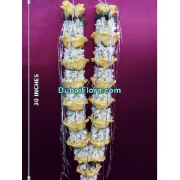 Fresh Yellow Roses and Tuberose Garland – 30 Inches