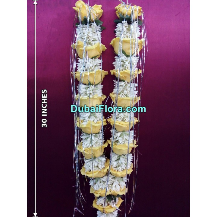 Fresh Yellow Roses and Tuberose Garland – 30 Inches