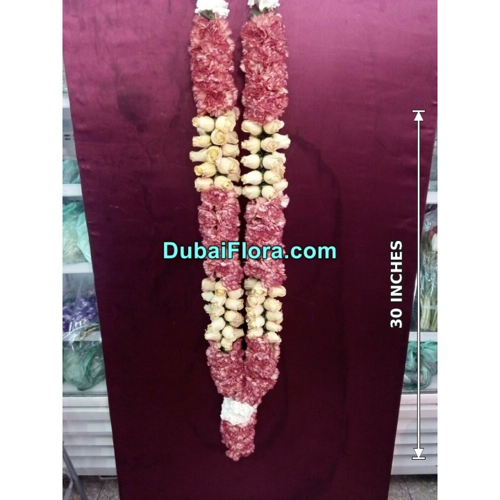 Fresh Pink Carnation and White Roses Garland