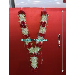 Fresh Tuberose and Red Roses Garland