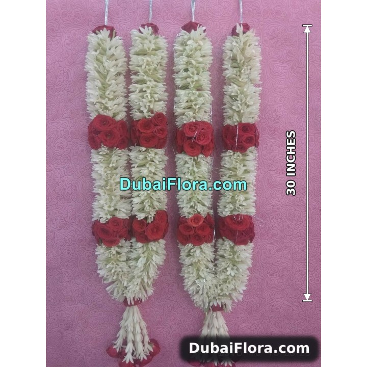 Fresh Pair of Tuberose and Red Roses Garland