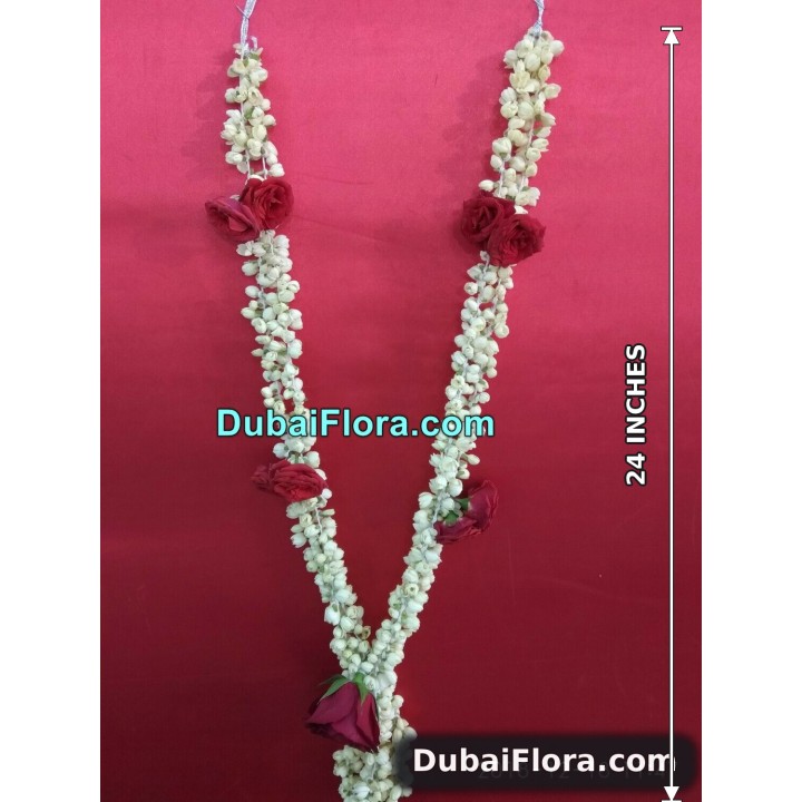 Fresh Jasmine Garland with Roses