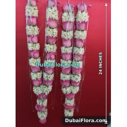 Fresh Pair of Tuberose and Pink Roses Garland