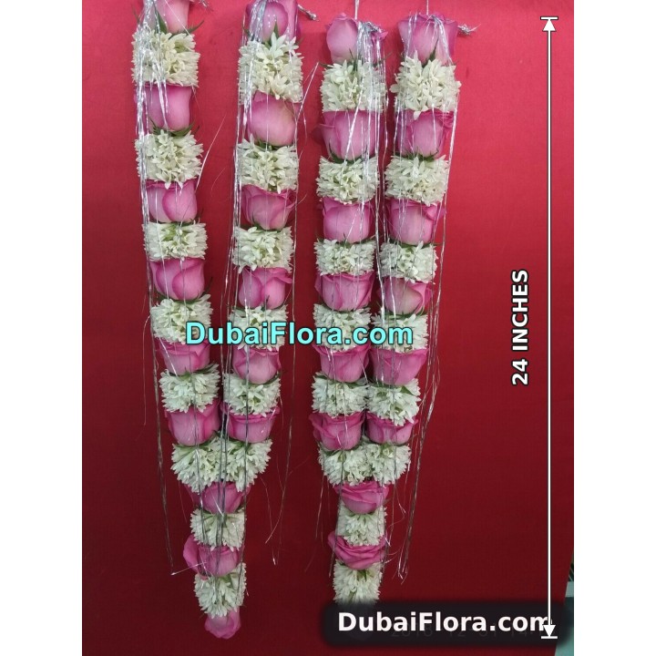 Fresh Pair of Tuberose and Pink Roses Garland