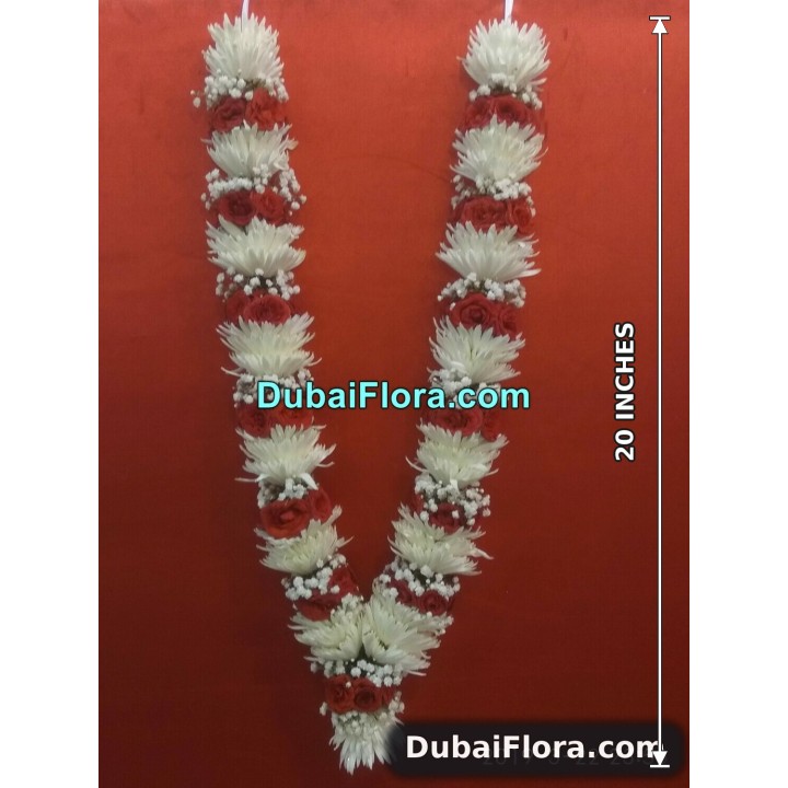 Fresh Chrysanthemum and Roses Garland (Haar, Varmala, Mala) 20 Inches