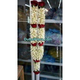 Fresh Tuberose and Red Roses Garland (Haar, Mala, Jaimala) Size 24 Inches