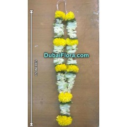 Fresh Tuberose and Yellow Marigold Garland (Haar, Mala) 15 Inches