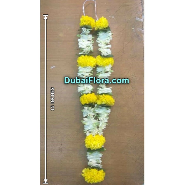 Fresh Tuberose and Yellow Marigold Garland (Haar, Mala) 15 Inches