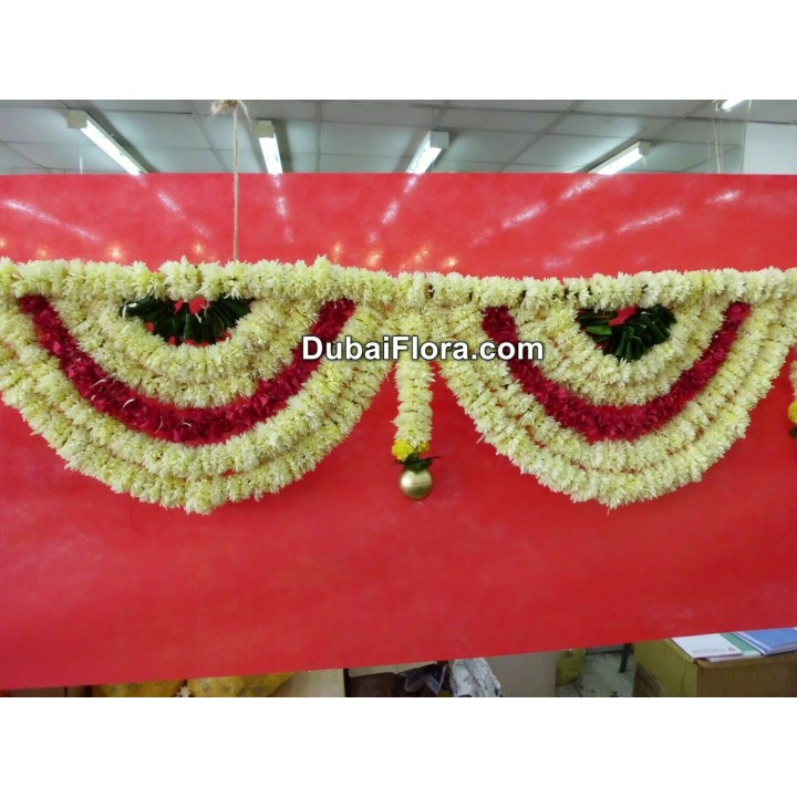 Fresh Flower Toran White Maroon White Green For Diwali, Weddings Occasions - Dubai