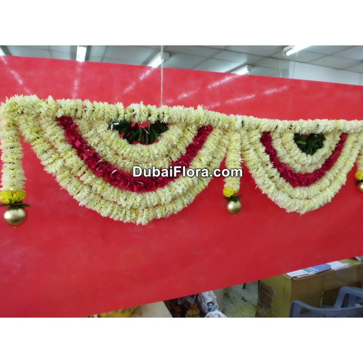 Fresh Flower Toran White Maroon White Green For Diwali, Weddings Occasions - Dubai
