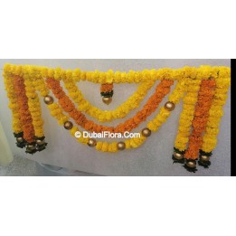 Fresh Flower Toran Golden Yellow Orange & Green For Diwali, Weddings Occasions - Dubai For Gates Doors