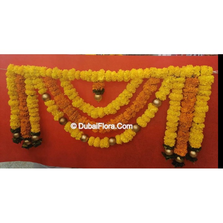 Fresh Flower Toran Golden Yellow Orange & Green For Diwali, Weddings Occasions - Dubai For Gates Doors