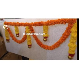 Fresh Flower Toran of Marigold, Baby Rose and Golden Colour