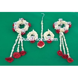 Bridal Set With Red Baby Roses & Gypsophila & Fresh Flower Tassel