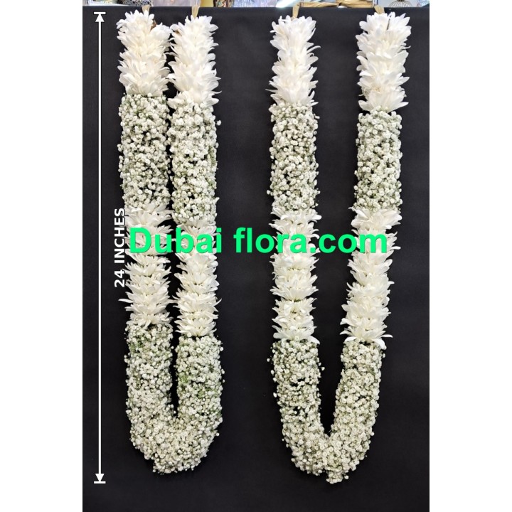 Fresh Pair of Garland with Gypsophila and White Chrysanthemums