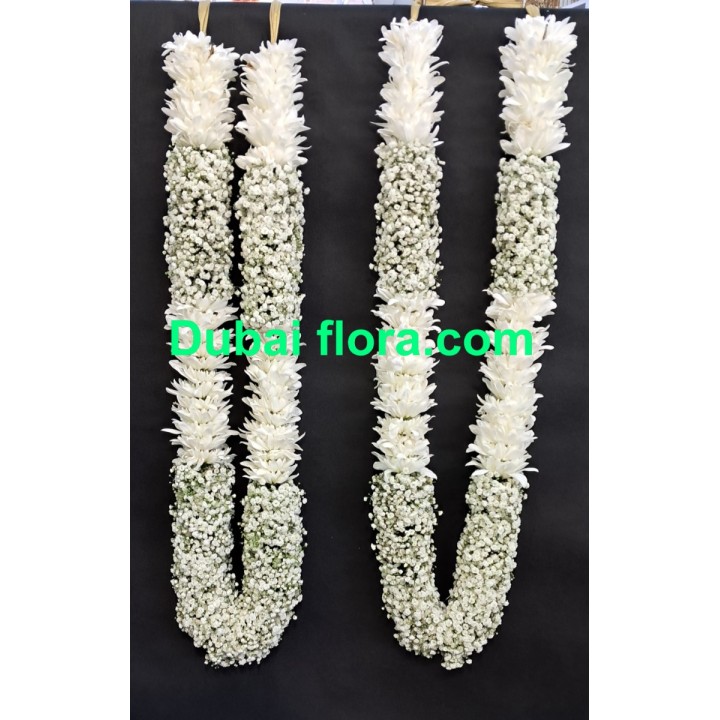 Fresh Pair of Garland with Gypsophila and White Chrysanthemums