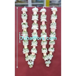 24-inch Pair fresh flower garland with gypsophila (baby's breath), white chrysanthemums, and peach roses