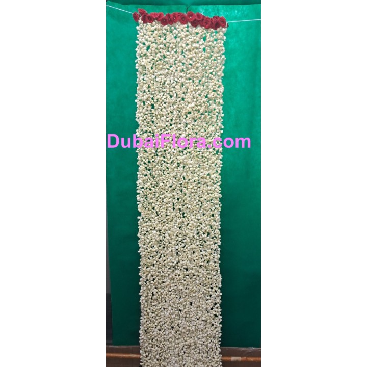 Fresh Jasmine Dupatta/Shawl with Red Button Roses (90x15.6 inches)
