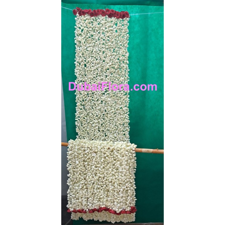 Fresh Jasmine Dupatta/Shawl with Red Button Roses (90x15.6 inches)