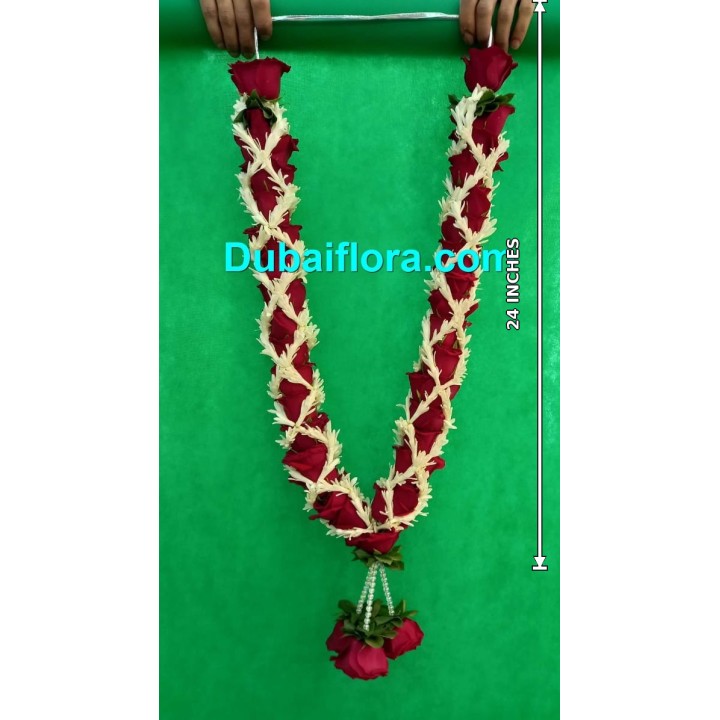 Fresh Red Rose Garland with a Touch of Tube Roses