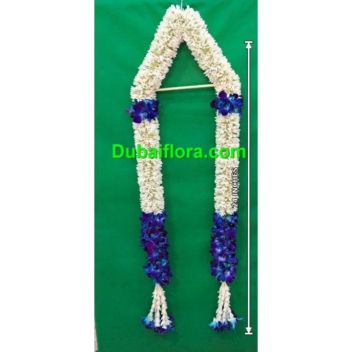 Graduation Garland with Fresh Tube Roses and Blue Orchid