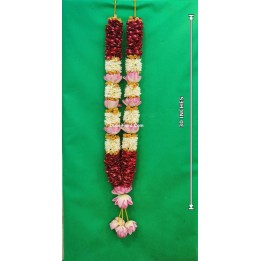 Traditional Fresh Garland – Pink Lotus, White Tuberose & Red Rose Petals (30 inches)