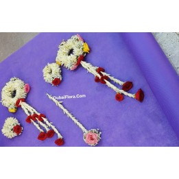Fresh Bridal Set with Tuberoses, Multi-Colour Baby Roses and Gypsophila