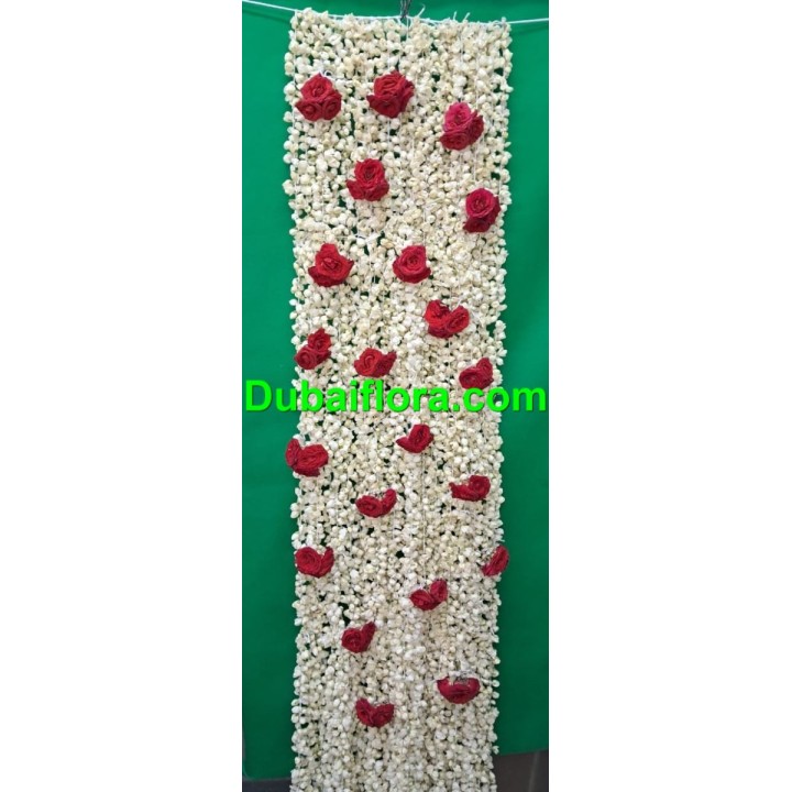 Fresh Jasmine & Red Rose Bridal Shawl – 6x1 feet | Floral Dupatta for Weddings in Dubai