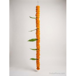 Fresh Orange Marigold String with Mango Leaves – Price per Metre