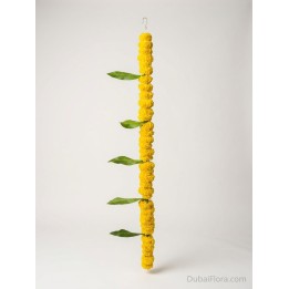 Fresh Yellow Marigold String with Mango Leaves – Price per Metre
