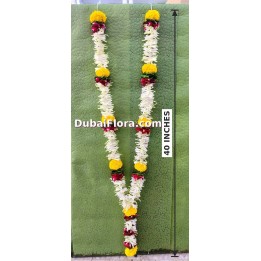 Fresh Flower Car Garland Toran – 40 Inches (Tuberose, Marigold & Red Rose Petals)