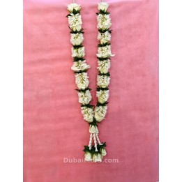 Fresh Tuberose, White Rose & Green Leaf Garland – 30 Inches