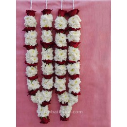 Fresh Pair of Red Rose & White Chrysanthemum Garlands