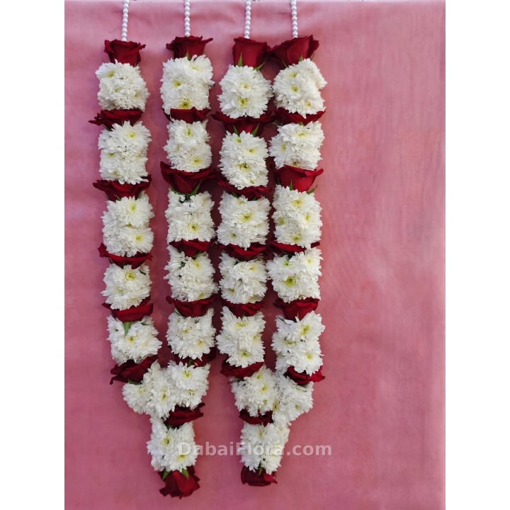 Fresh Pair of Red Rose & White Chrysanthemum Garlands