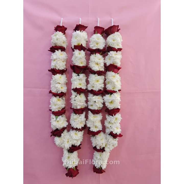 Fresh Pair of Red Rose & White Chrysanthemum Garlands