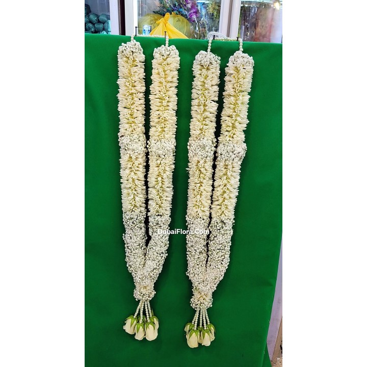 Fresh Pair of White Rose, Tuberose & Gypsophila Garlands