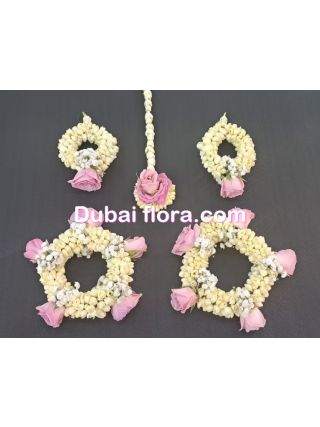 Bridal Set with Fresh Flowers Jasmine, Gypsophila & Pink Baby Roses