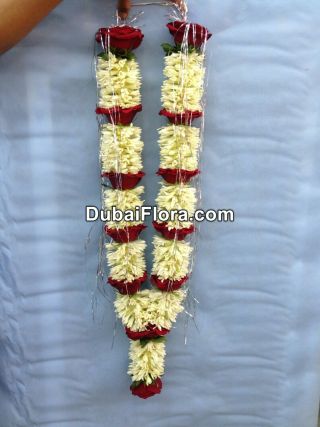 Fresh Flower Garland Of Tuberoses & Fresh Red Roses 30 Inches
