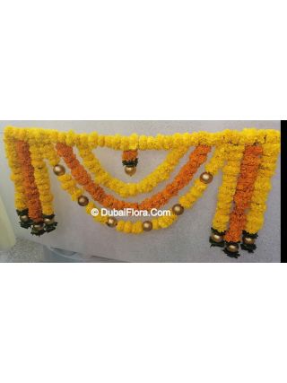 Fresh Flower Toran Golden Yellow Orange & Green For Diwali, Weddings Occassions - Dubai For Gates Doors